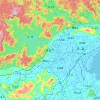 Putian topographic map, elevation, terrain