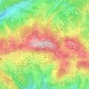 Polane topographic map, elevation, terrain