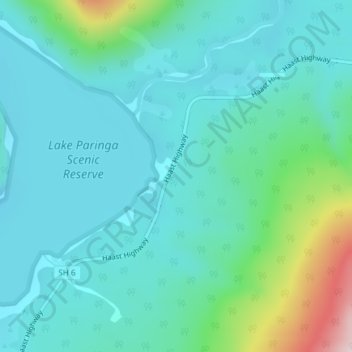 Lake Paringa topographic map, elevation, terrain