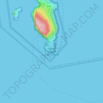 Capo Caccia topographic map, elevation, terrain