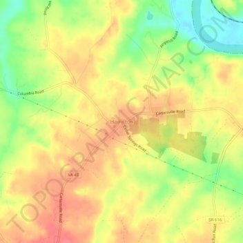Hamilton topographic map, elevation, terrain