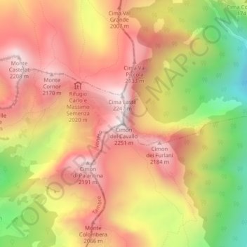 Cimon del Cavallo topographic map, elevation, terrain