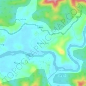 Gerusoppa topographic map, elevation, terrain