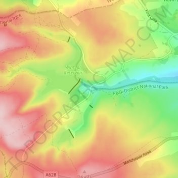 Dunford Bridge topographic map, elevation, terrain