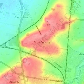 Great Gonerby topographic map, elevation, terrain