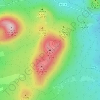 Puy de Jumes topographic map, elevation, terrain