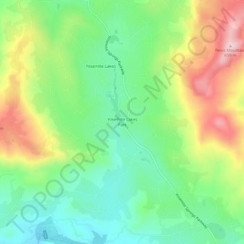 Yosemite Lakes Park topographic map, elevation, terrain