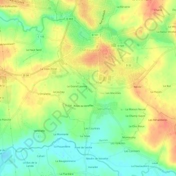 La Gaudinais topographic map, elevation, terrain