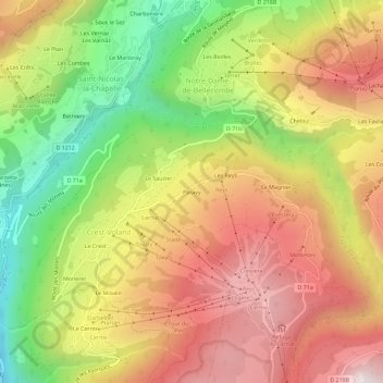 Paravy topographic map, elevation, terrain