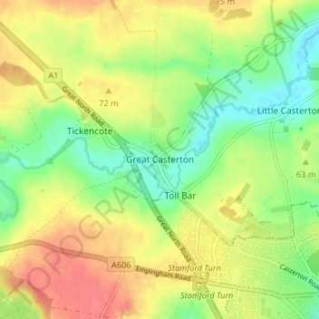 Great Casterton topographic map, elevation, terrain