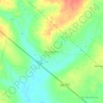 Mangueira topographic map, elevation, terrain
