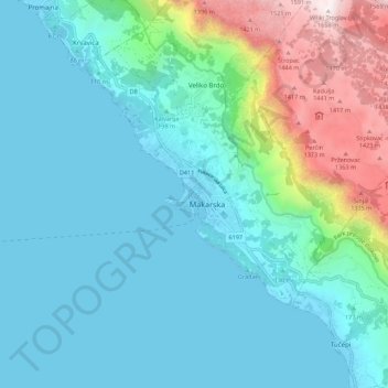 Makarska topographic map, elevation, terrain
