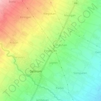 Pandeyan topographic map, elevation, terrain