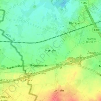 Hertain topographic map, elevation, terrain