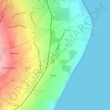 Archi topographic map, elevation, terrain