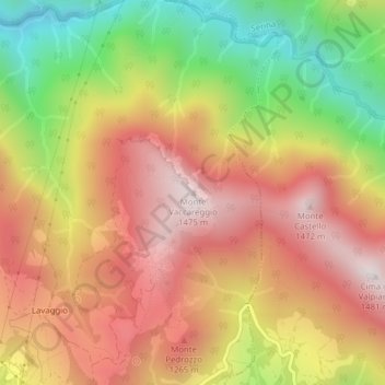 Monte Vaccareggio topographic map, elevation, terrain