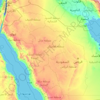 Saudi Arabia topographic map, elevation, terrain