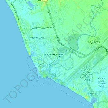 Las Jarretaderas topographic map, elevation, terrain