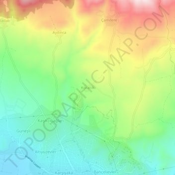 Kocacık topographic map, elevation, terrain