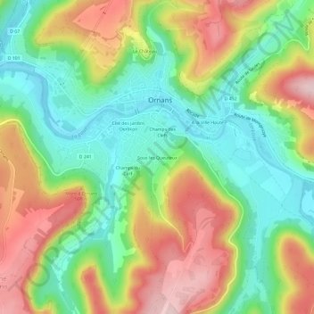 Sous les Queuteux topographic map, elevation, terrain