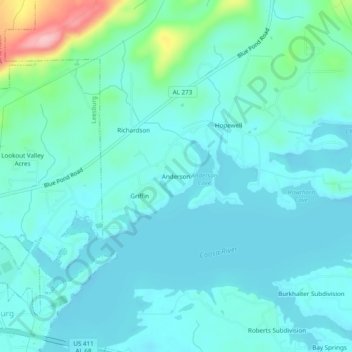 Anderson topographic map, elevation, terrain