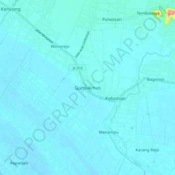 Gumukmas topographic map, elevation, terrain
