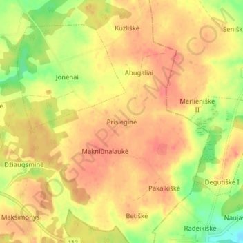 Prisieginė topographic map, elevation, terrain