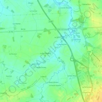La Grivière topographic map, elevation, terrain