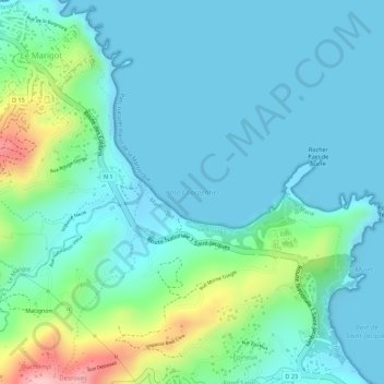 Anse Charpentier topographic map, elevation, terrain