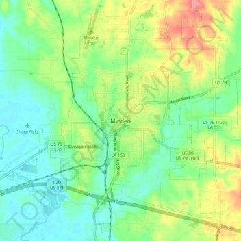 Minden topographic map, elevation, terrain