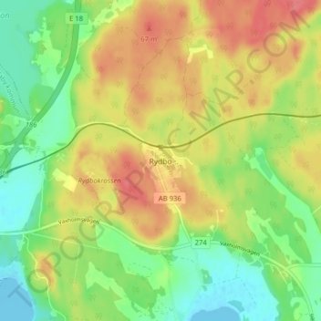Rydbo topographic map, elevation, terrain