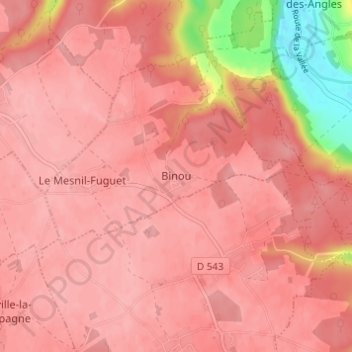 Binou topographic map, elevation, terrain