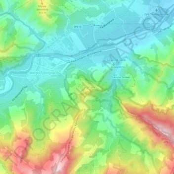Tossignano topographic map, elevation, terrain