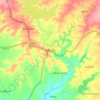 Naldurg topographic map, elevation, terrain