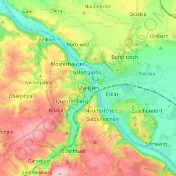 Meissen topographic map, elevation, terrain