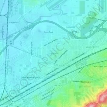 Kingston topographic map, elevation, terrain