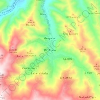 Río Claro topographic map, elevation, terrain