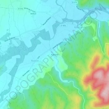Aubarine topographic map, elevation, terrain