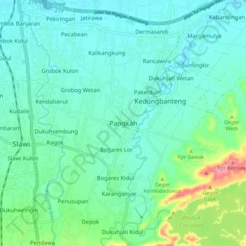 Pangkah topographic map, elevation, terrain
