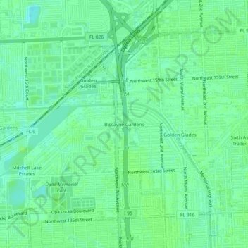 Biscayne Gardens topographic map, elevation, terrain