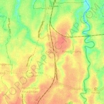 Pabuaran topographic map, elevation, terrain