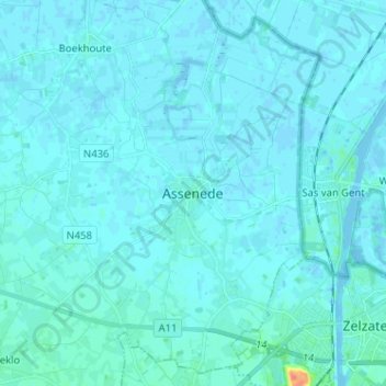 Assenede topographic map, elevation, terrain