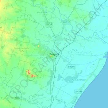 Ongole topographic map, elevation, terrain