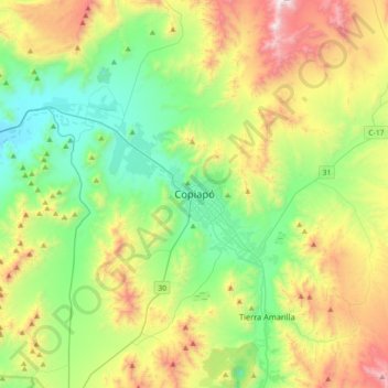 Copiapó topographic map, elevation, terrain