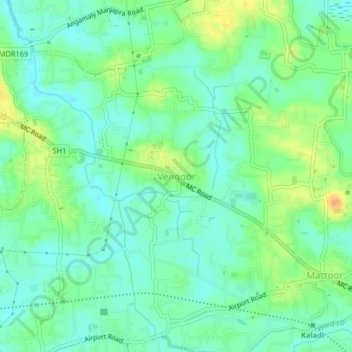 Vengoor topographic map, elevation, terrain