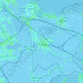 Weesp topographic map, elevation, terrain