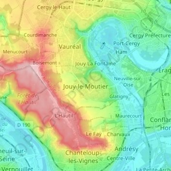 Jouy-le-Moutier topographic map, elevation, terrain