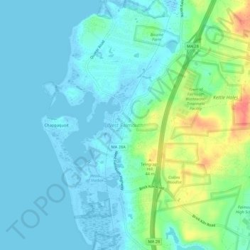 West Falmouth topographic map, elevation, terrain