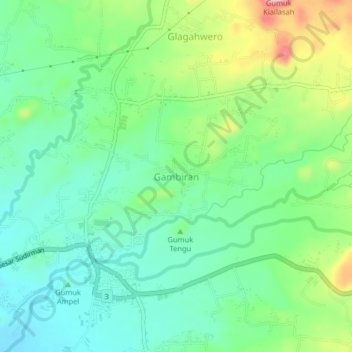 Gambiran topographic map, elevation, terrain