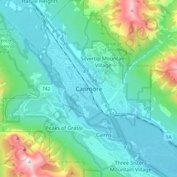 Canmore topographic map, elevation, terrain